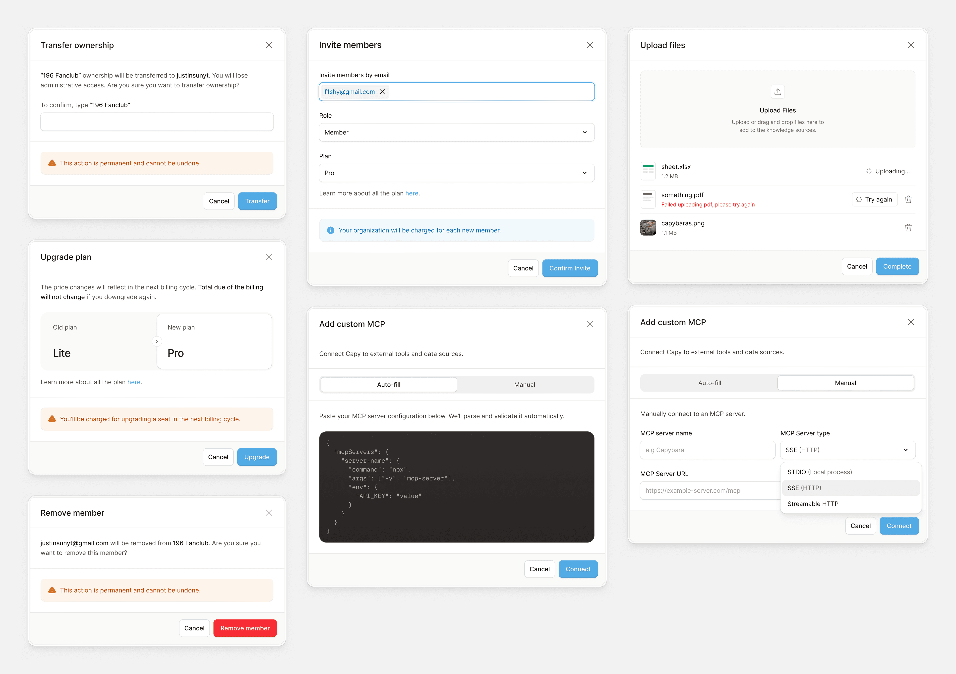 Capy — dialog designs