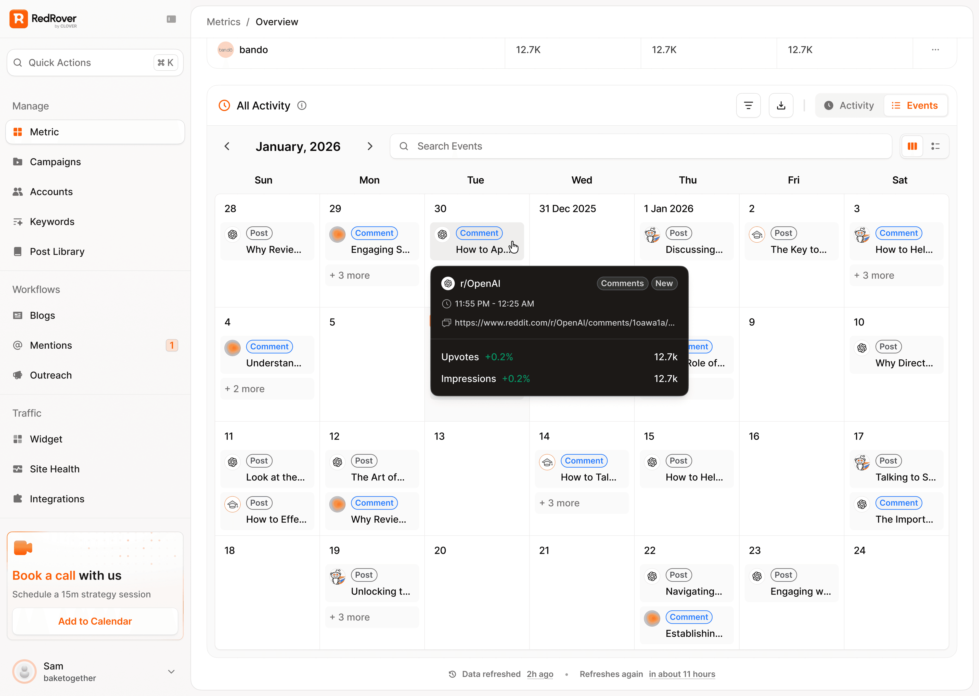Red Rover — date selection interface
